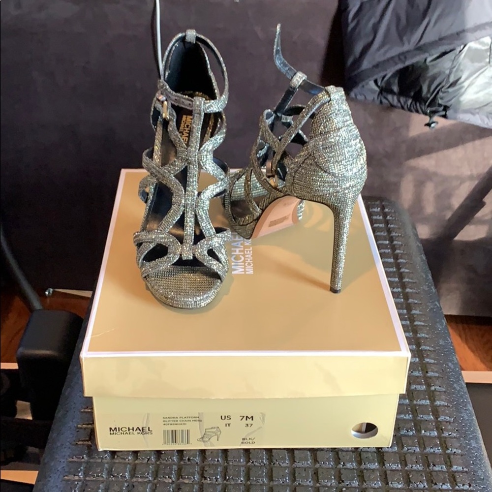 MICHAEL KORS gold and silver sparkly heels-Worn 1x